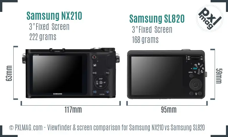 Samsung NX210 vs Samsung SL820 Screen and Viewfinder comparison