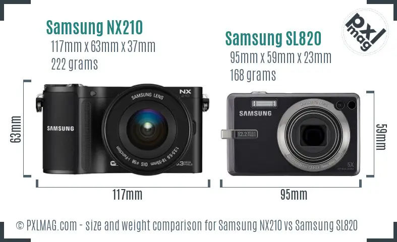 Samsung NX210 vs Samsung SL820 size comparison