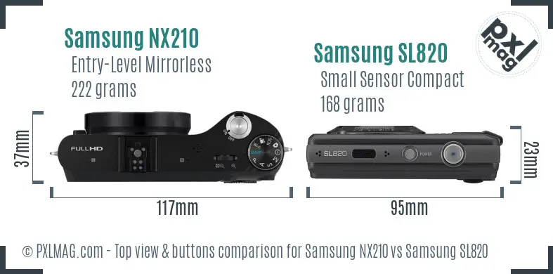 Samsung NX210 vs Samsung SL820 top view buttons comparison