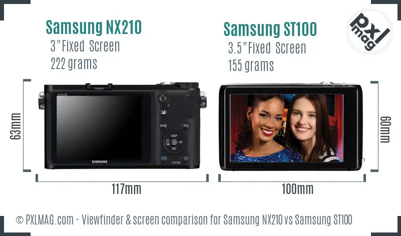 Samsung NX210 vs Samsung ST100 Screen and Viewfinder comparison