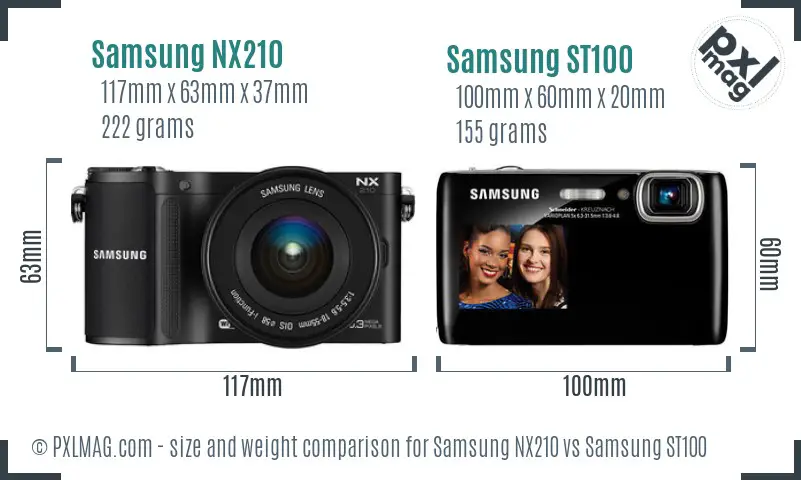 Samsung NX210 vs Samsung ST100 size comparison