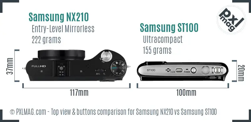 Samsung NX210 vs Samsung ST100 top view buttons comparison
