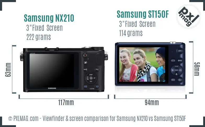 Samsung NX210 vs Samsung ST150F Screen and Viewfinder comparison