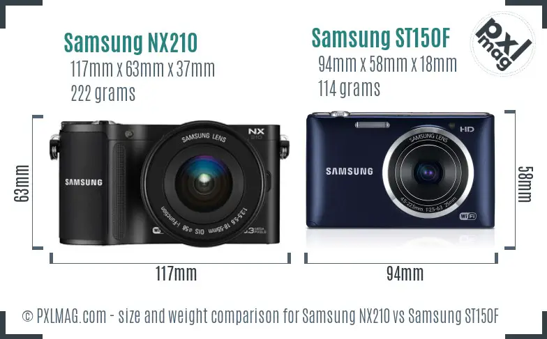 Samsung NX210 vs Samsung ST150F size comparison