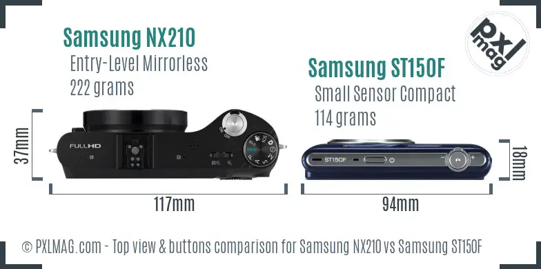 Samsung NX210 vs Samsung ST150F top view buttons comparison