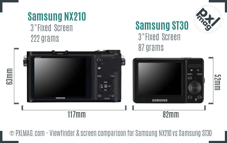 Samsung NX210 vs Samsung ST30 Screen and Viewfinder comparison