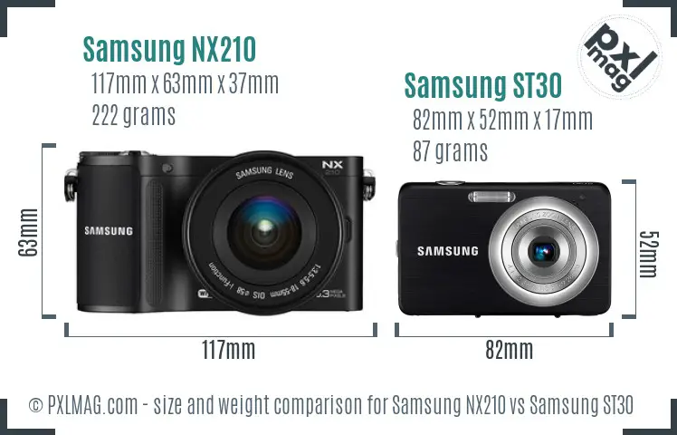 Samsung NX210 vs Samsung ST30 size comparison
