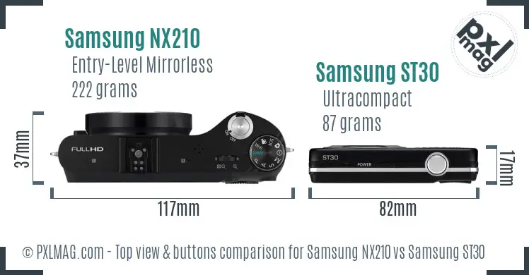 Samsung NX210 vs Samsung ST30 top view buttons comparison