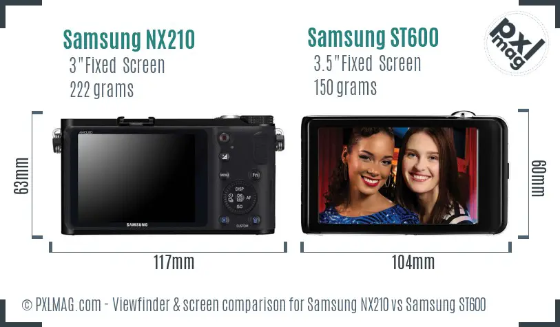 Samsung NX210 vs Samsung ST600 Screen and Viewfinder comparison