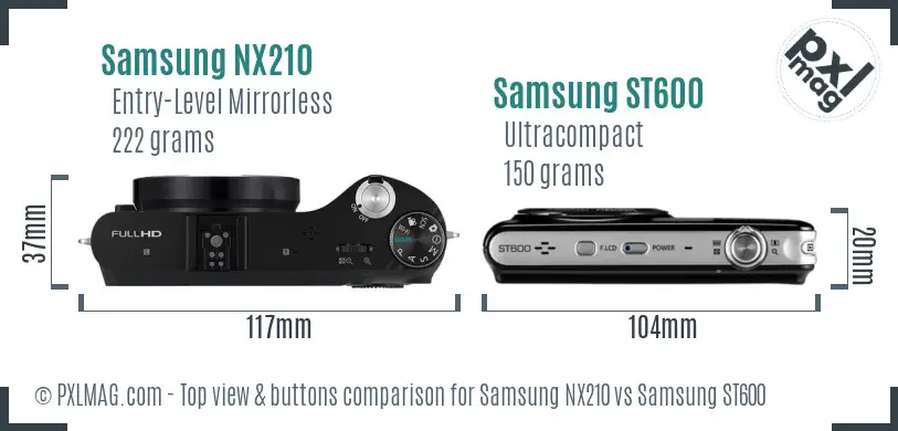 Samsung NX210 vs Samsung ST600 top view buttons comparison