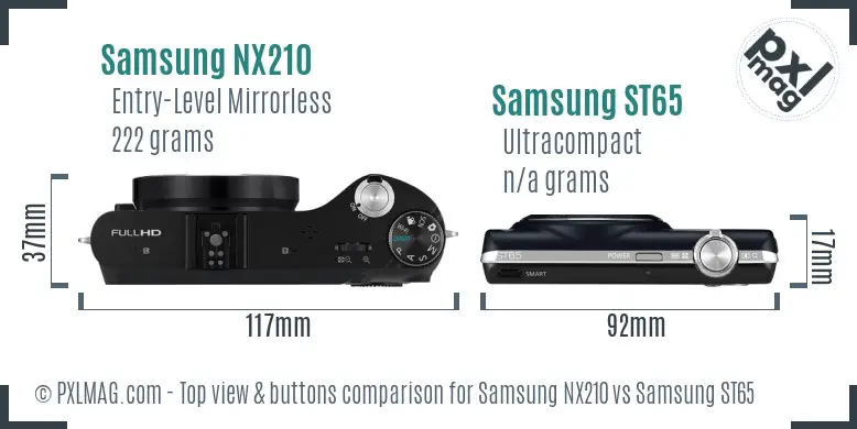 Samsung NX210 vs Samsung ST65 top view buttons comparison