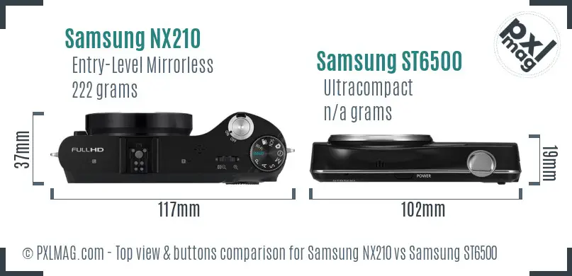 Samsung NX210 vs Samsung ST6500 top view buttons comparison