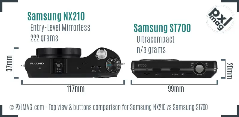 Samsung NX210 vs Samsung ST700 top view buttons comparison