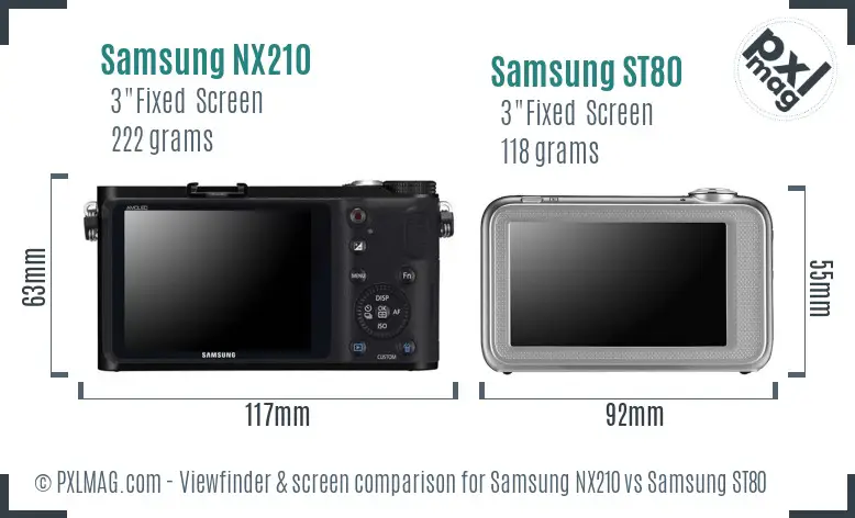 Samsung NX210 vs Samsung ST80 Screen and Viewfinder comparison