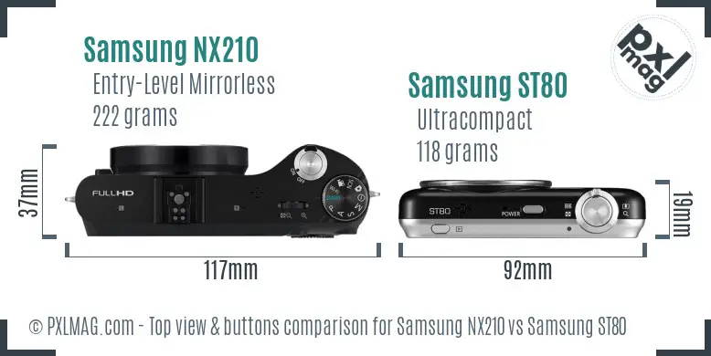 Samsung NX210 vs Samsung ST80 top view buttons comparison