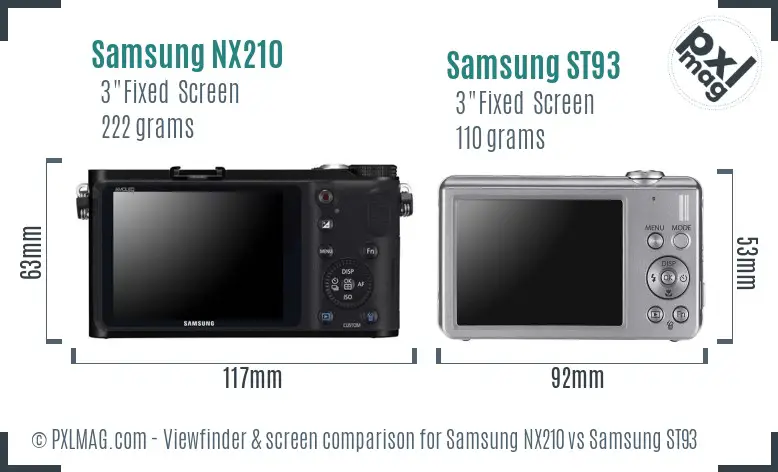 Samsung NX210 vs Samsung ST93 Screen and Viewfinder comparison