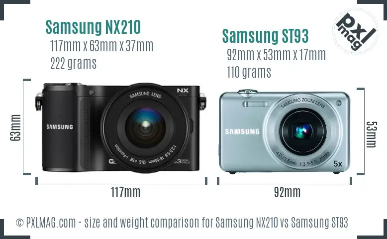 Samsung NX210 vs Samsung ST93 size comparison