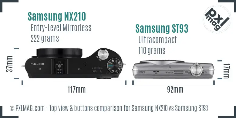 Samsung NX210 vs Samsung ST93 top view buttons comparison