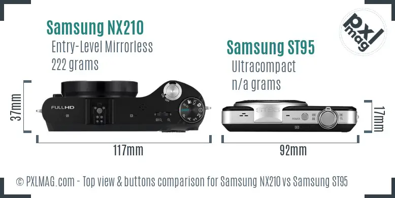 Samsung NX210 vs Samsung ST95 top view buttons comparison