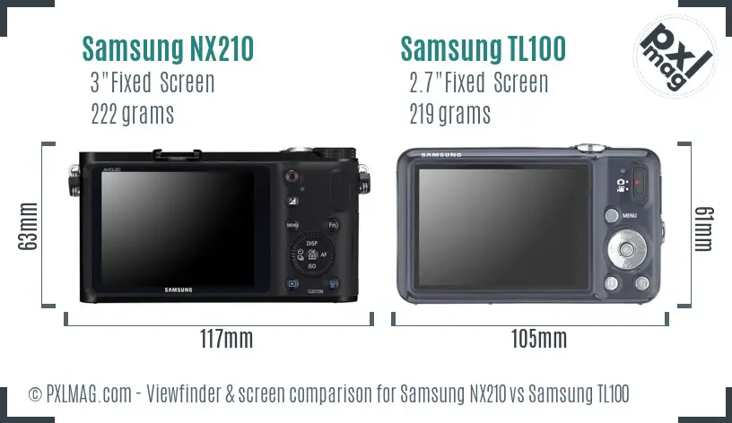 Samsung NX210 vs Samsung TL100 Screen and Viewfinder comparison