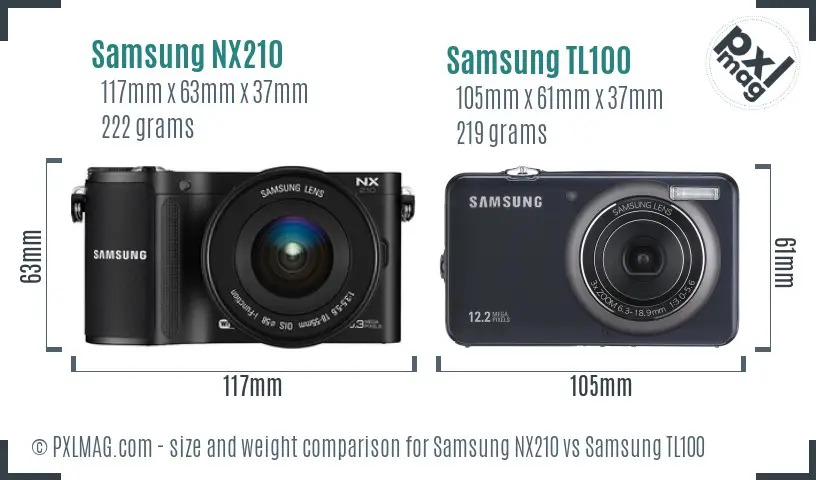 Samsung NX210 vs Samsung TL100 size comparison