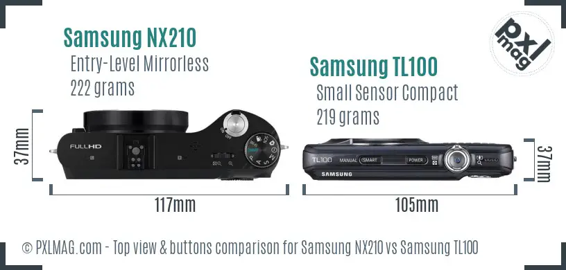 Samsung NX210 vs Samsung TL100 top view buttons comparison