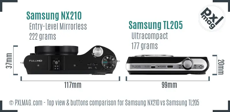 Samsung NX210 vs Samsung TL205 top view buttons comparison Samsung NX210 vs Samsung TL205 top view buttons comparison