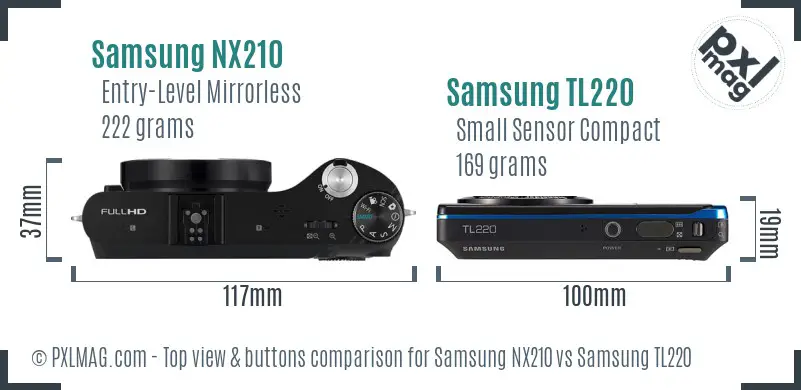 Samsung NX210 vs Samsung TL220 top view buttons comparison