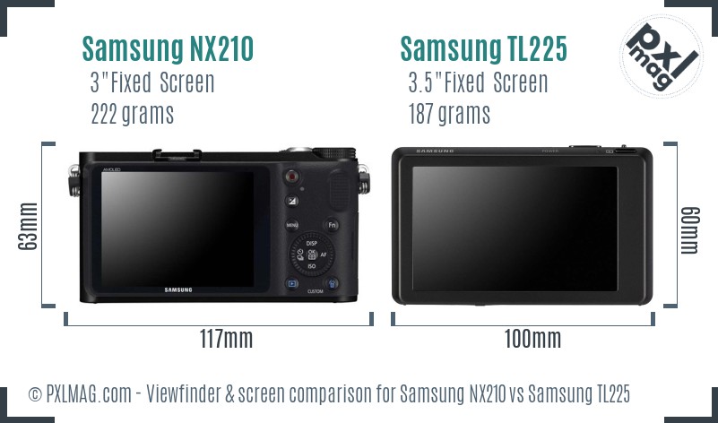 Samsung NX210 vs Samsung TL225 Screen and Viewfinder comparison