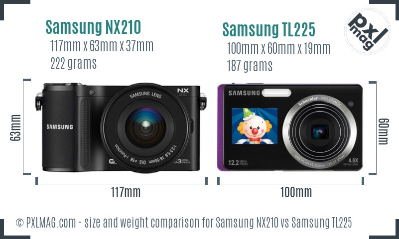 Samsung NX210 vs Samsung TL225 size comparison