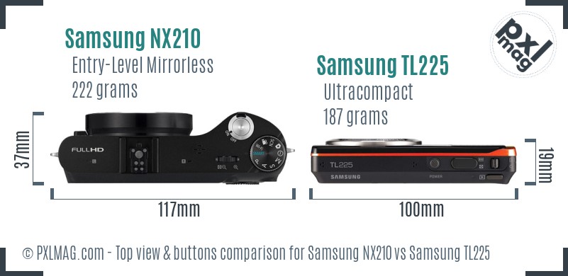 Samsung NX210 vs Samsung TL225 top view buttons comparison