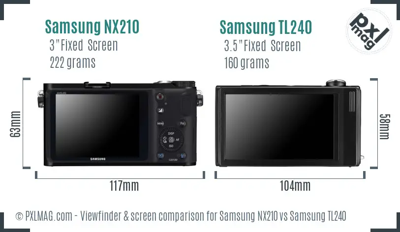 Samsung NX210 vs Samsung TL240 Screen and Viewfinder comparison