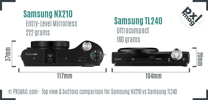 Samsung NX210 vs Samsung TL240 top view buttons comparison