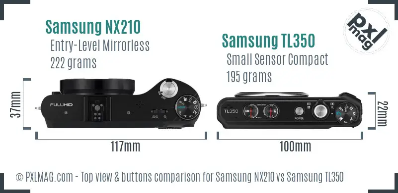 Samsung NX210 vs Samsung TL350 top view buttons comparison