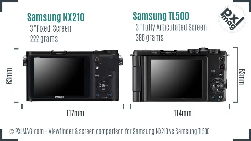 Samsung NX210 vs Samsung TL500 Screen and Viewfinder comparison