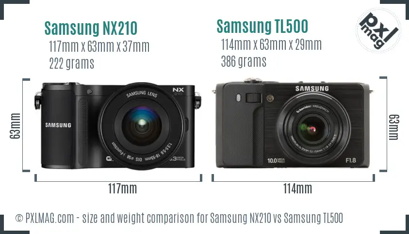 Samsung NX210 vs Samsung TL500 size comparison