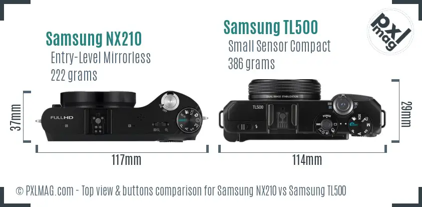 Samsung NX210 vs Samsung TL500 top view buttons comparison