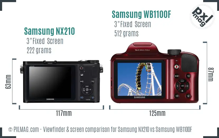 Samsung NX210 vs Samsung WB1100F Screen and Viewfinder comparison