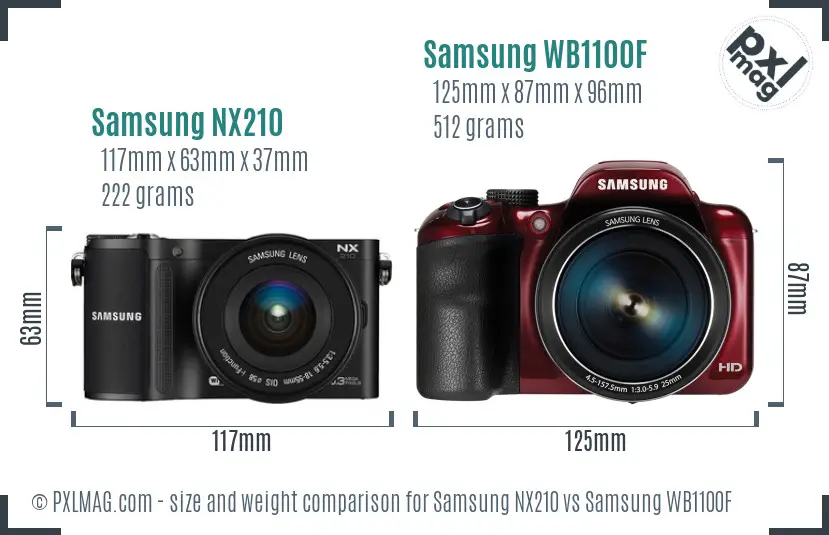 Samsung NX210 vs Samsung WB1100F size comparison