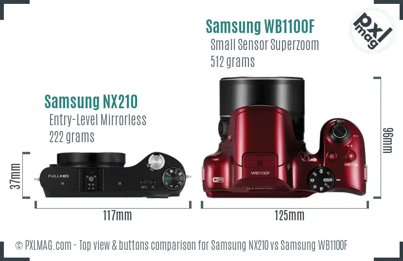 Samsung NX210 vs Samsung WB1100F top view buttons comparison