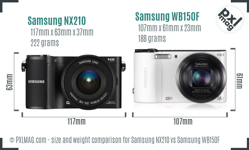 Samsung NX210 vs Samsung WB150F size comparison Samsung NX210 vs Samsung WB150F size comparison