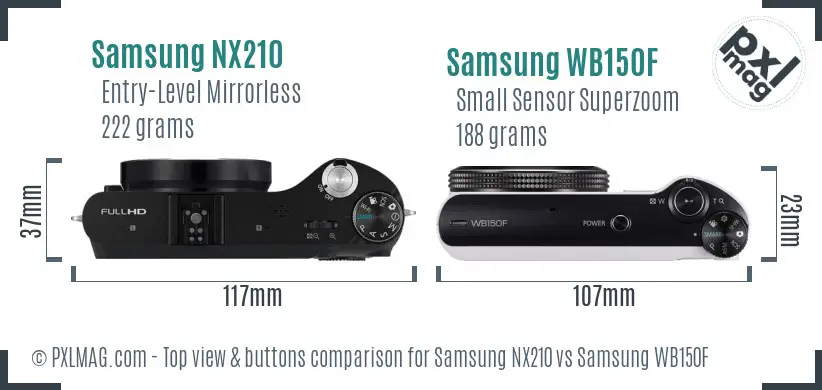 Samsung NX210 vs Samsung WB150F top view buttons comparison Samsung NX210 vs Samsung WB150F top view buttons comparison