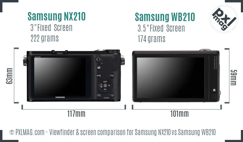 Samsung NX210 vs Samsung WB210 Screen and Viewfinder comparison