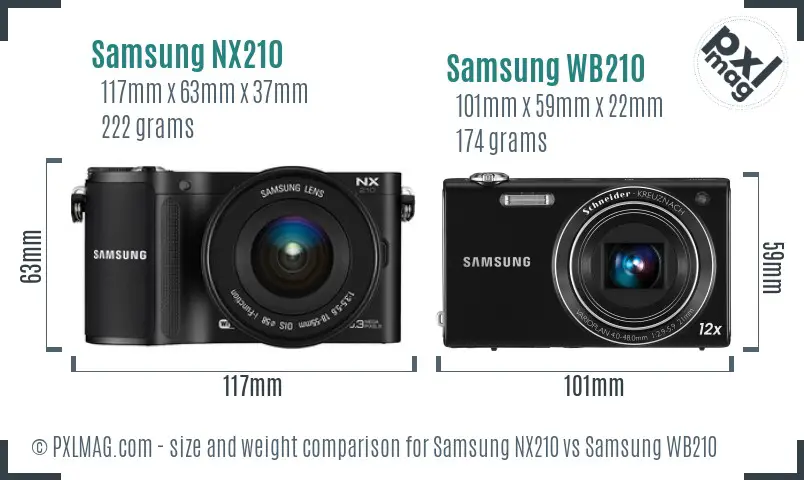 Samsung NX210 vs Samsung WB210 size comparison