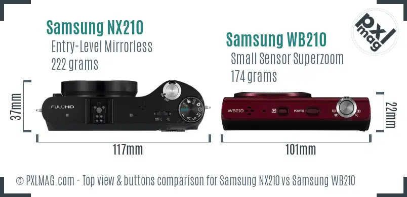 Samsung NX210 vs Samsung WB210 top view buttons comparison