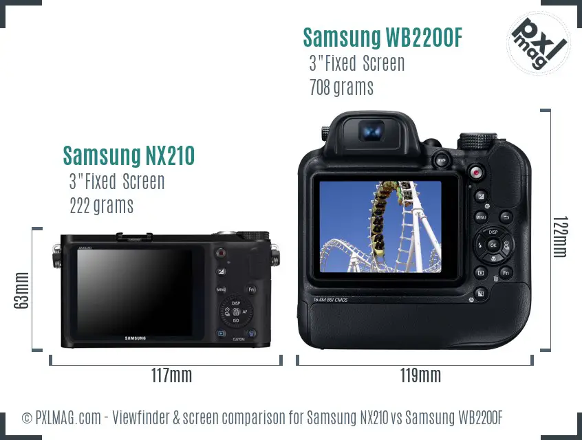 Samsung NX210 vs Samsung WB2200F Screen and Viewfinder comparison