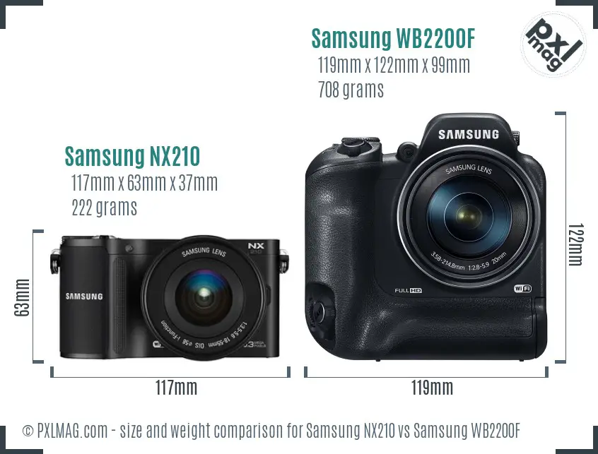 Samsung NX210 vs Samsung WB2200F size comparison