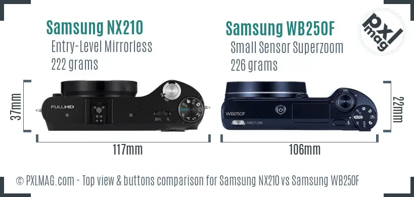 Samsung NX210 vs Samsung WB250F top view buttons comparison