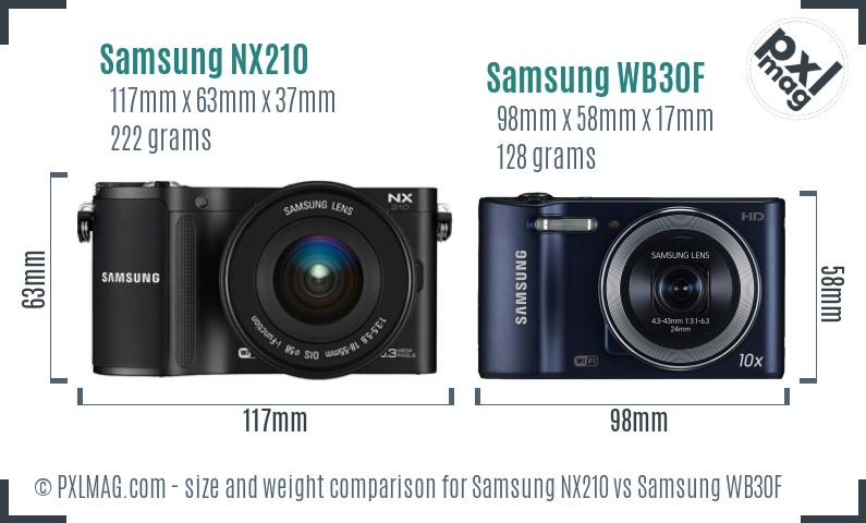 Samsung NX210 vs Samsung WB30F size comparison