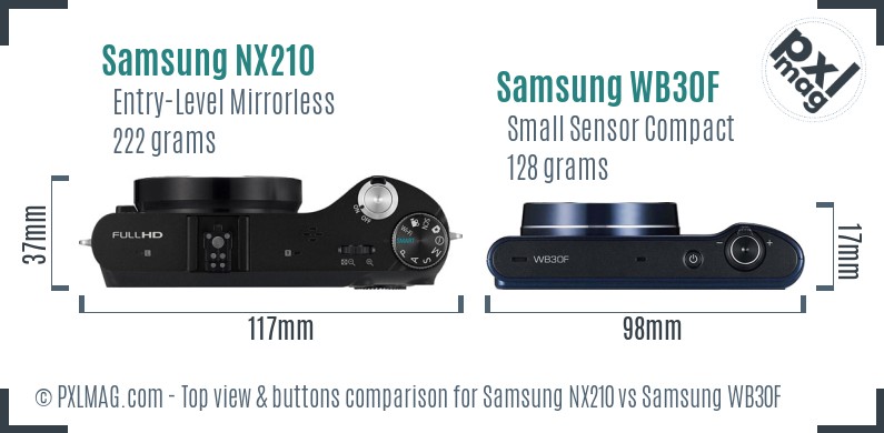 Samsung NX210 vs Samsung WB30F top view buttons comparison